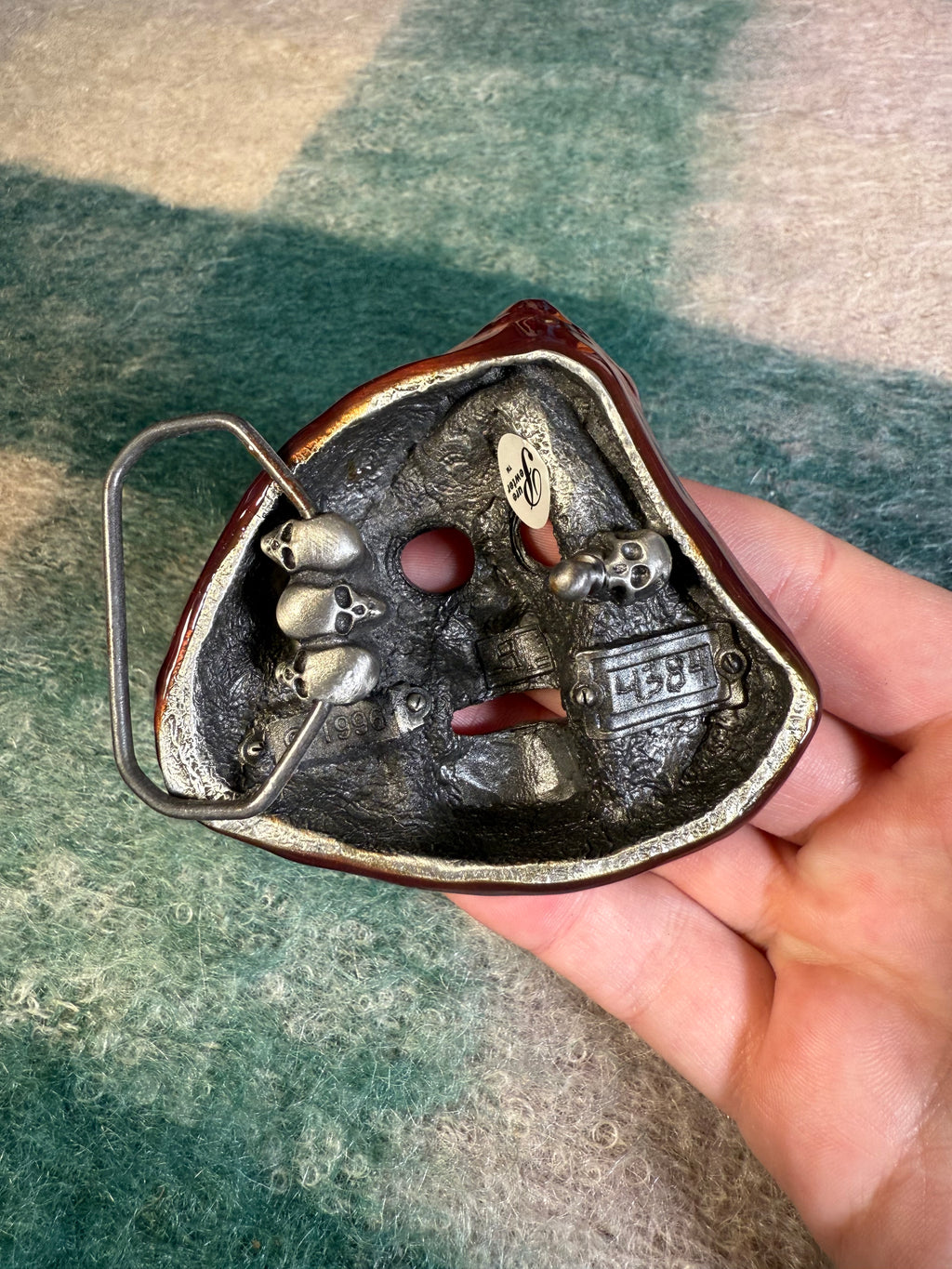 Vintage Grim Reaper With Maroon Hood Belt Buckle