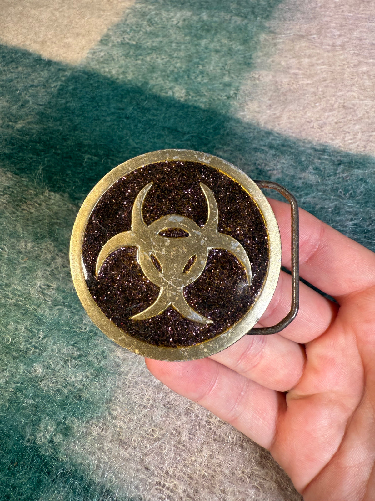 Vintage 2000 Bio-Hazard Sparkle Belt Buckle
