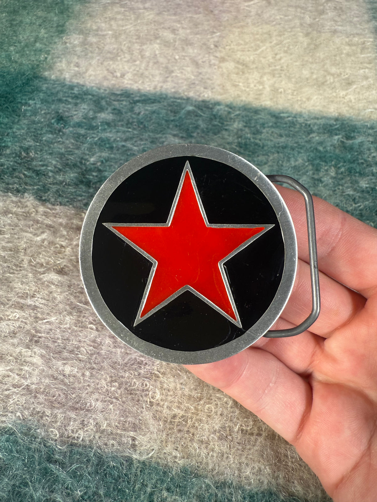 Vintage 2000s Red Star Circle Belt Buckle