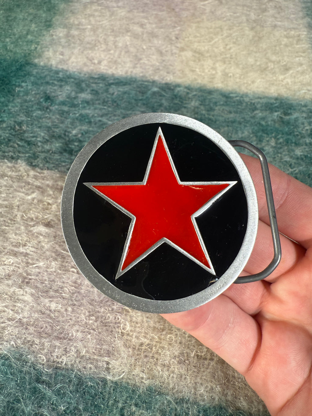 Vintage 2000s Red Star Circle Belt Buckle