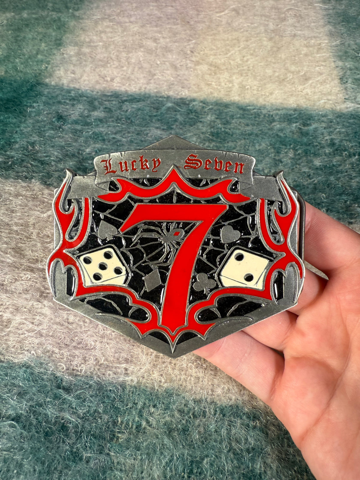 Vintage Lucky 7 Spiderweb Belt Buckle