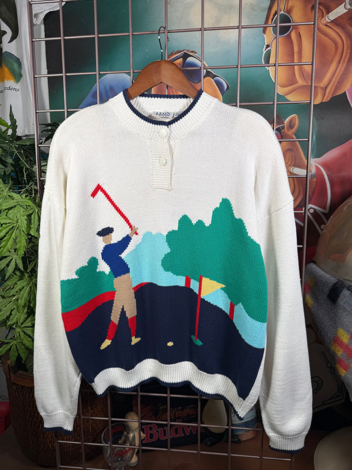 Vintage Unworn Leon Levin Knit Golfer Sweater(WXL)