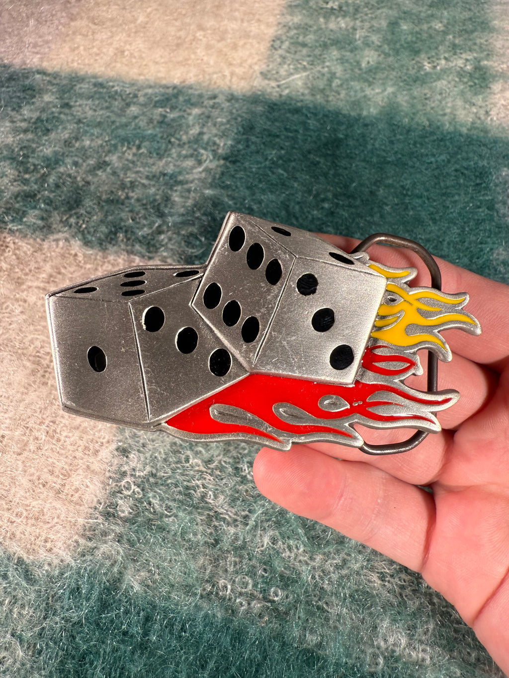 Vintage Flaming Dice Belt Buckle