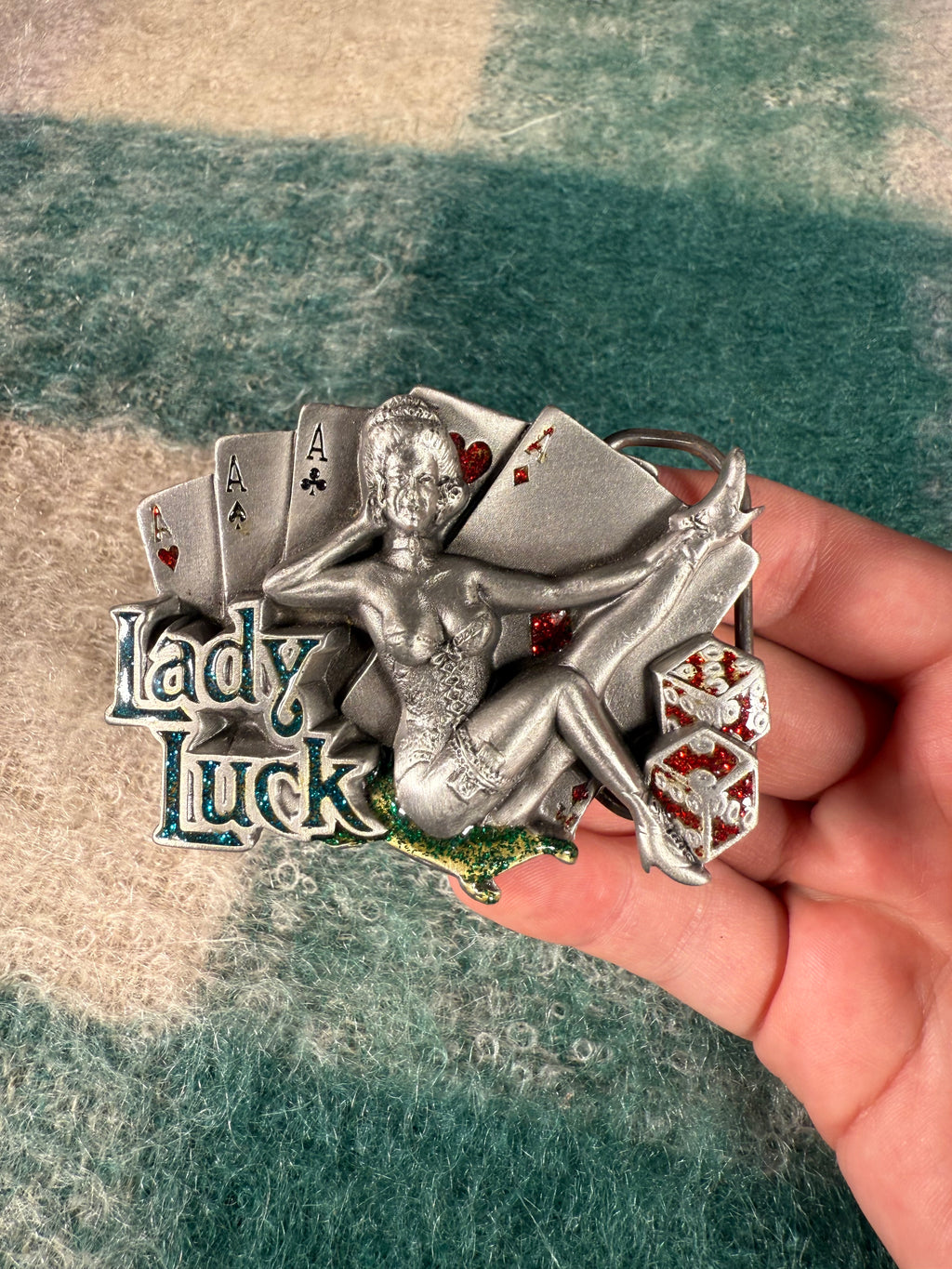 Vintage Multicolor Lady Luck Belt Buckle