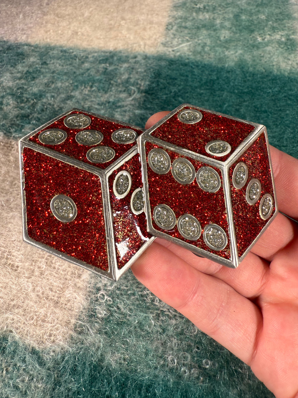 Vintage Red Sparkly Dice Belt Buckle